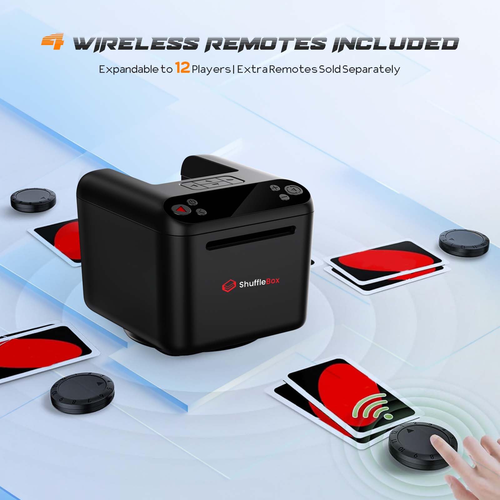 ShuffleBox D1 Distributeur de cartes rechargeable avec télécommandes, prend en charge 1 à 3 jeux de cartes, jeux de poker