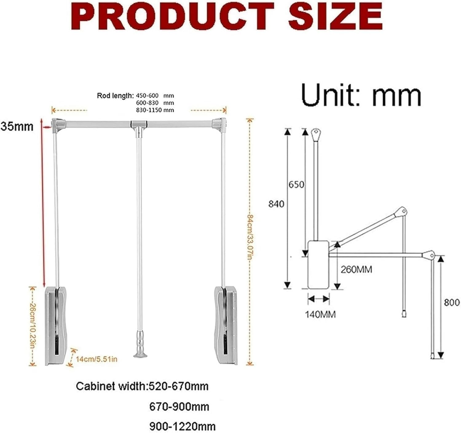 Lifting Drop-Down Wardrobe Rails, Aluminum Lifting Rails Organizer Storage System Closet Hanger Rods, Saving Space, Load-Bearing 35kg