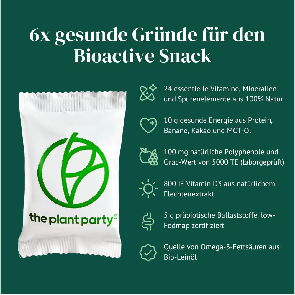 the plant party® - bioactive snack: Natürliches Multivitamin und gesunde Verdauung, 35+ echte Lebensmittel, Vitamine & Mineralstoffe, low-FODMAP Ballaststoffe, antioxidativ, glutenfrei & laktosefrei