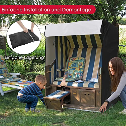 Finew Strandkorb Schutzhülle Winterfest aus 420D Oxford Stoff, 135x105x175/140cm Strandkorbhülle Winddicht, UV Beständig, Reißfest, Abdeckung Strandkorb Wasserdicht（Schwarz）