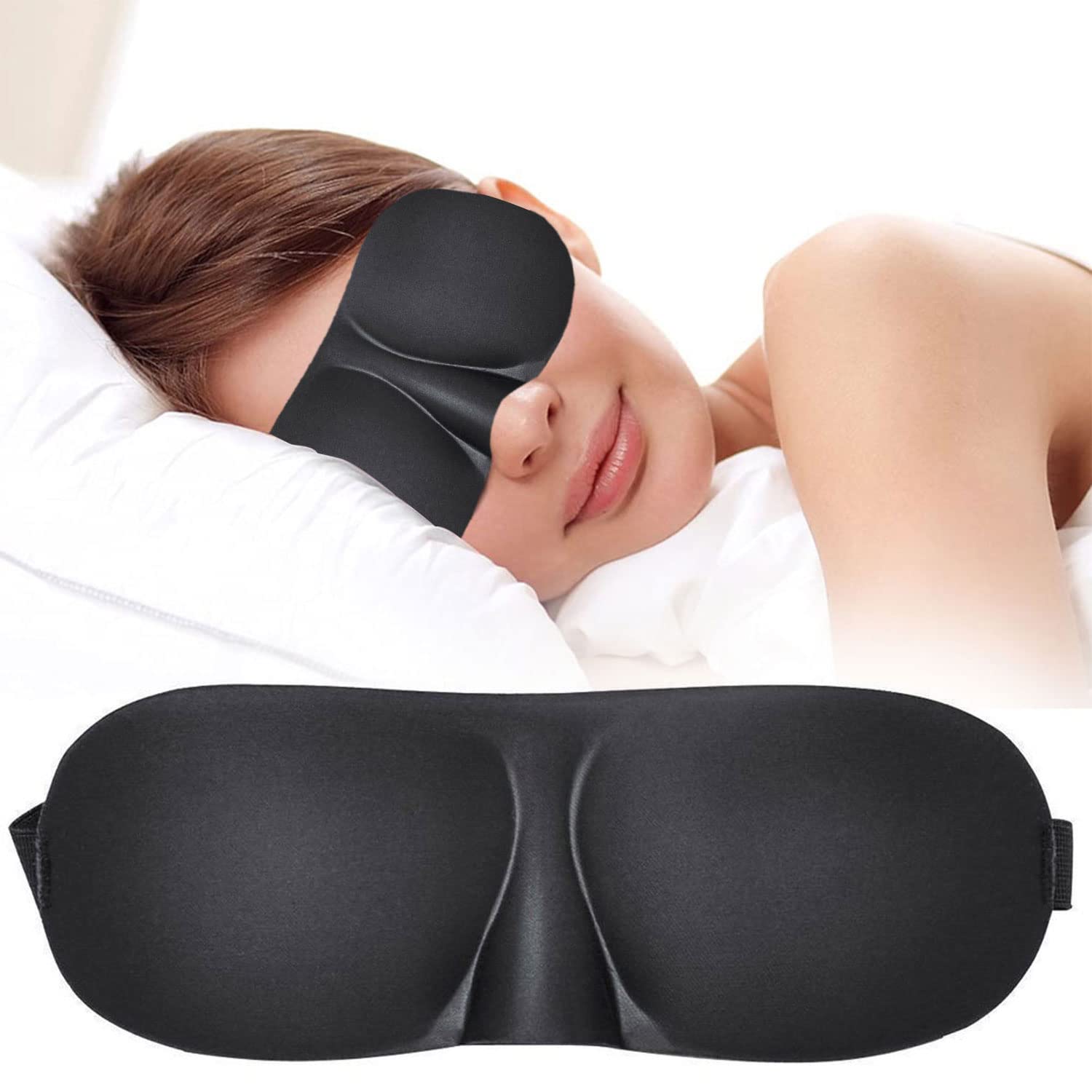 3D Contoured Eye Mask for Sleeping, Luxury Blindfold Sleep Mask with Adjustable Strap, Soft and Comfortable Night Eye Mask for Men Women, Light Blocking Eye Blinder for Travel Sleeping, Black