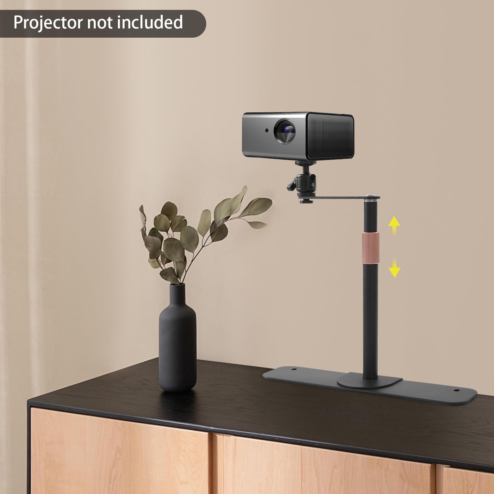Support de projecteur, pivotant à 360°, réglable en hauteur, support de projecteur caché avec interface à vis 1/4", mini support de sol pour lit et canapé, noir