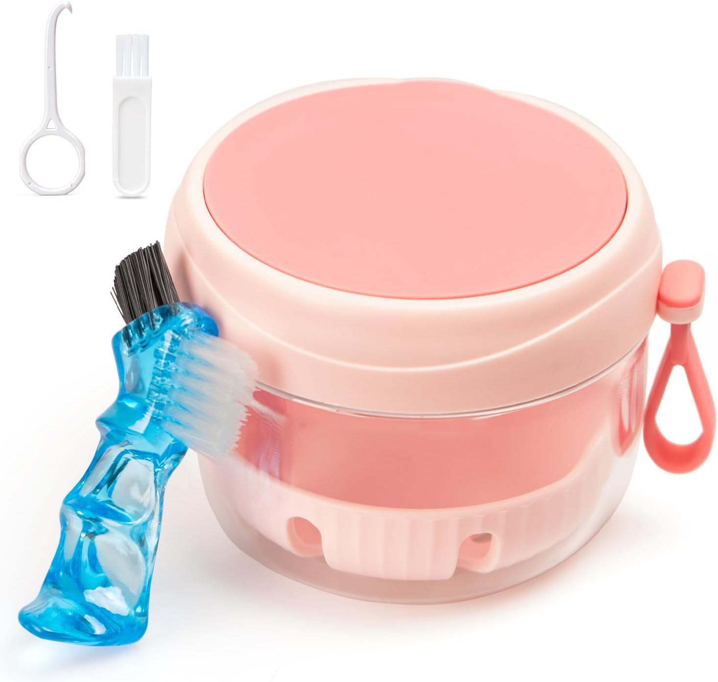 Denture Case, Leak Proof Denture Bath Cup for Travel, Pink Denture