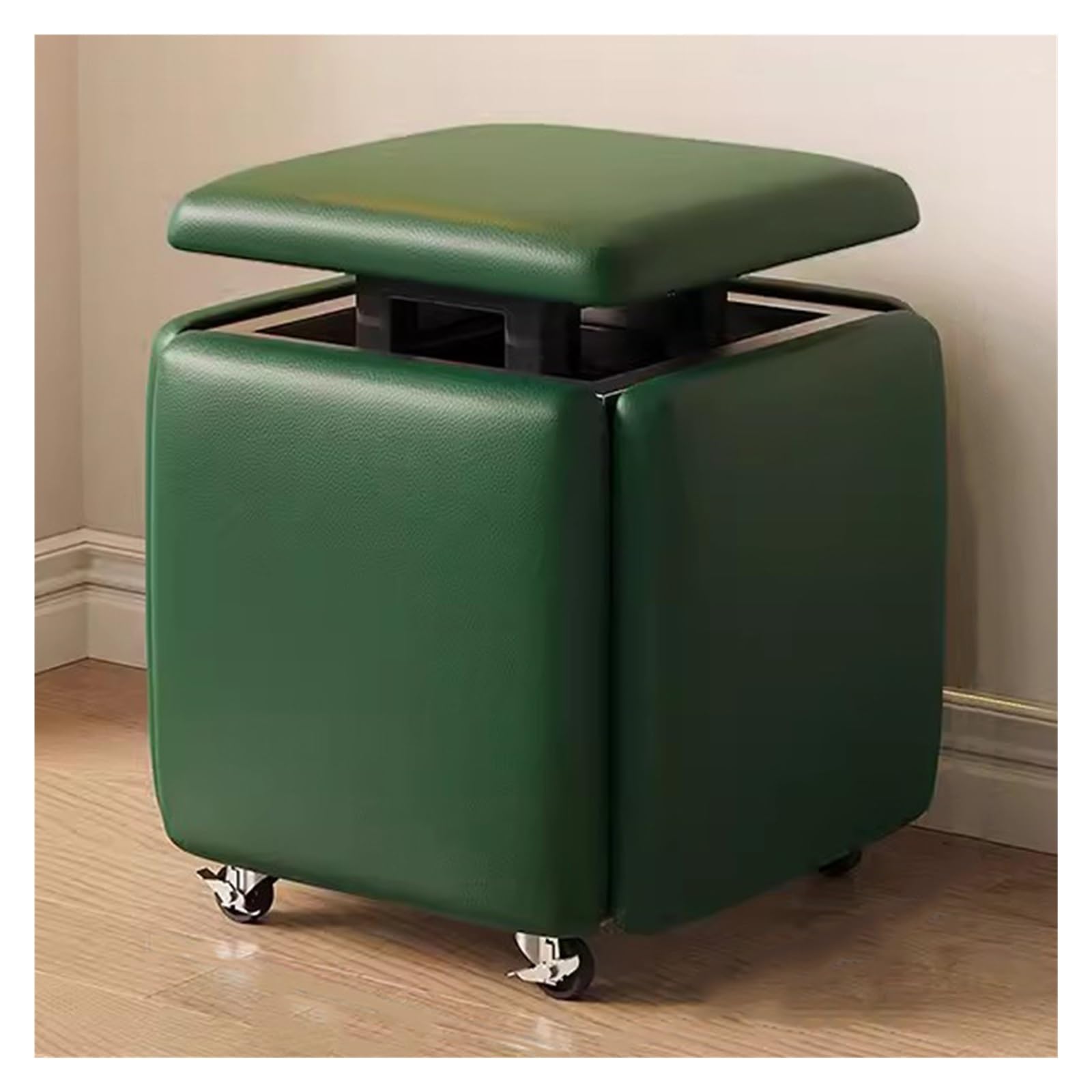 WDSOPK Square 5 in 1 Nesting Stool with Wheel,Stackable Sofa Chair Cube Ottoman Stool Stackable Stool Foot Stool,Creative Cube Sofa Makeup Stool Dressing Chair（Green）