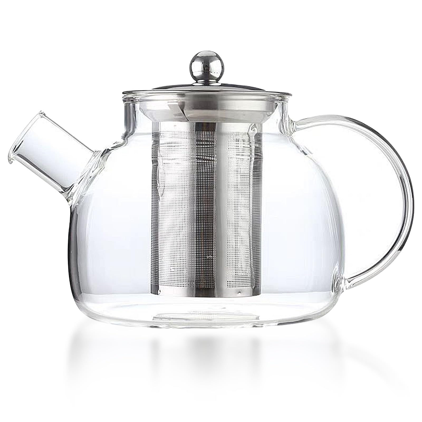 Glass Teapot 1000ml, Clear Teapot with Infuser Removable Stainless Steel Strainer Tea Pot for Tea Coffee Juice Beverage