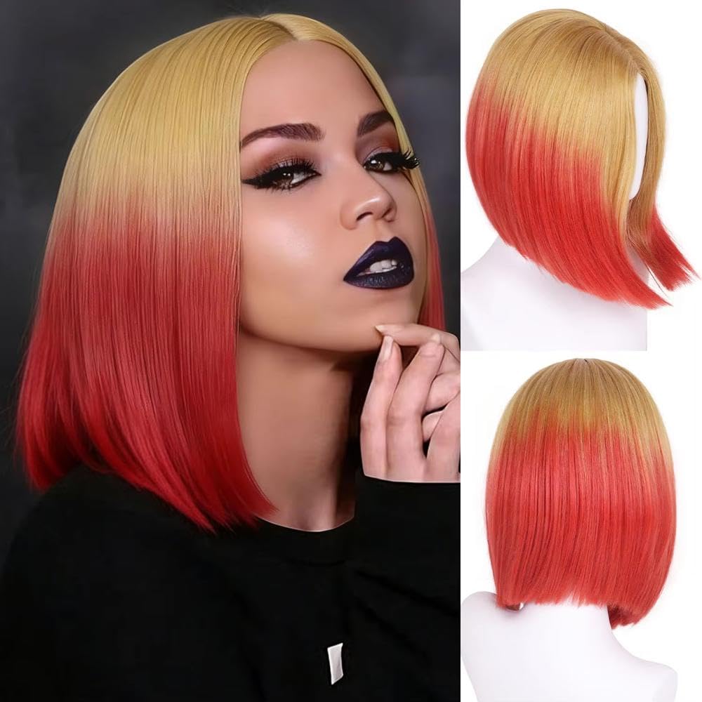 Haarpflege Kurze Bob-Perücken Blond Bis Rot Lace-Front-Perücke Mittlerer Teil Farbverlaufsperücke Für Cosplay-Party
