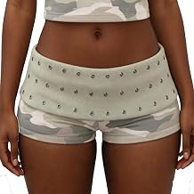 Acrawnni Women Y2K Studded Fold Over Shorts Vintage Low Waist Rivet Micro Shorts Slim Fit Boyshorts Punk Goth Rave Mini Bottoms Clubwear