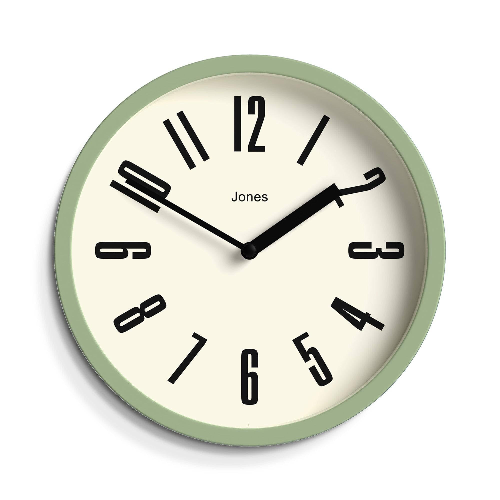 JONES CLOCKS® Reloj de Pared Hot Tub | Pequeño Reloj Redondo Retro | 20 cm | Verde Claro | Números fáciles de Leer | Ideal para Cocina, Oficina, habitación Infantil o Cualquier Espacio pequeño