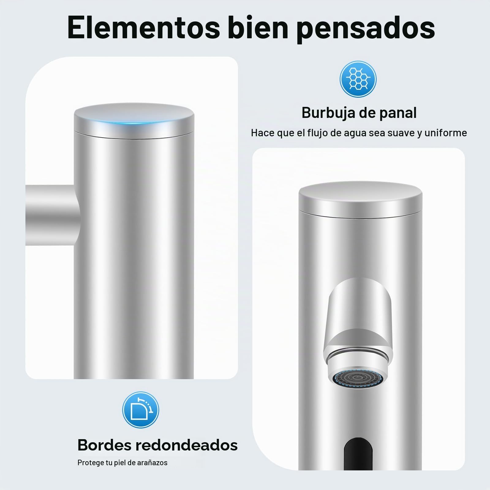 Grifo con sensor sin contacto con regulador de temperatura, grifo electrónico para cocina y baño (agua fría/caliente), grifo higiénico y de ahorro de agua en moderno diseño cromado