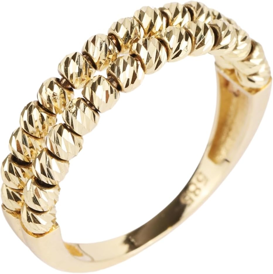 14K Solid Gold Dorica Balls Beaded Ring, Dual Line Mini Balls, Stackable Anniversary, Dainty, Delicate Ring, Gift For Her, Jewelry, Fashion