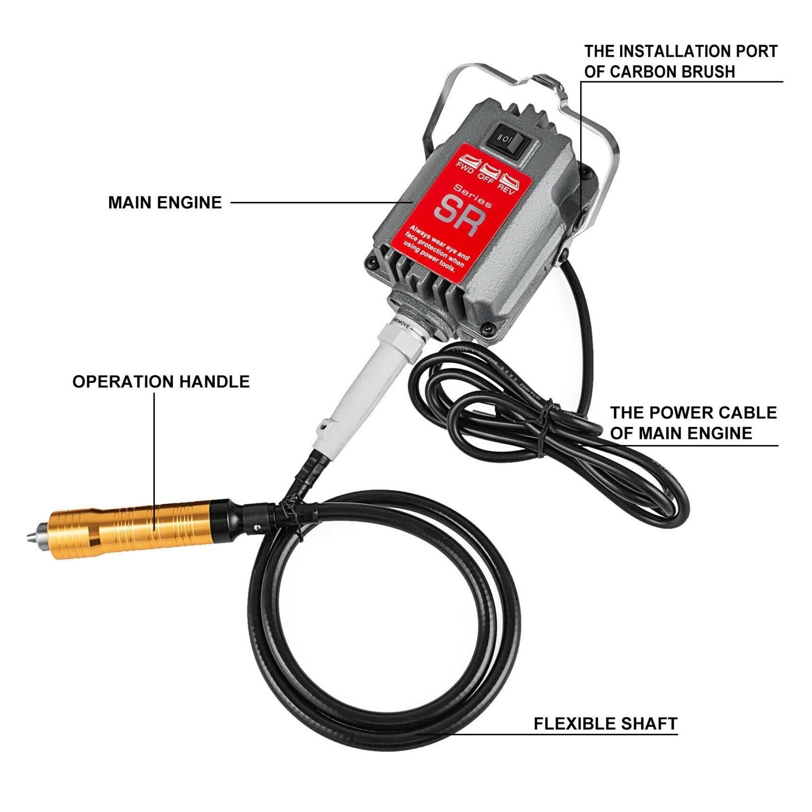 Máquina para pulir joyas, Molino de eje flexible SR de 230W con Pedal de pie, mandril de 6,5mm, máquina pulidora de joyería Flexible for colgar, herramienta rotativa for tallado de piedra