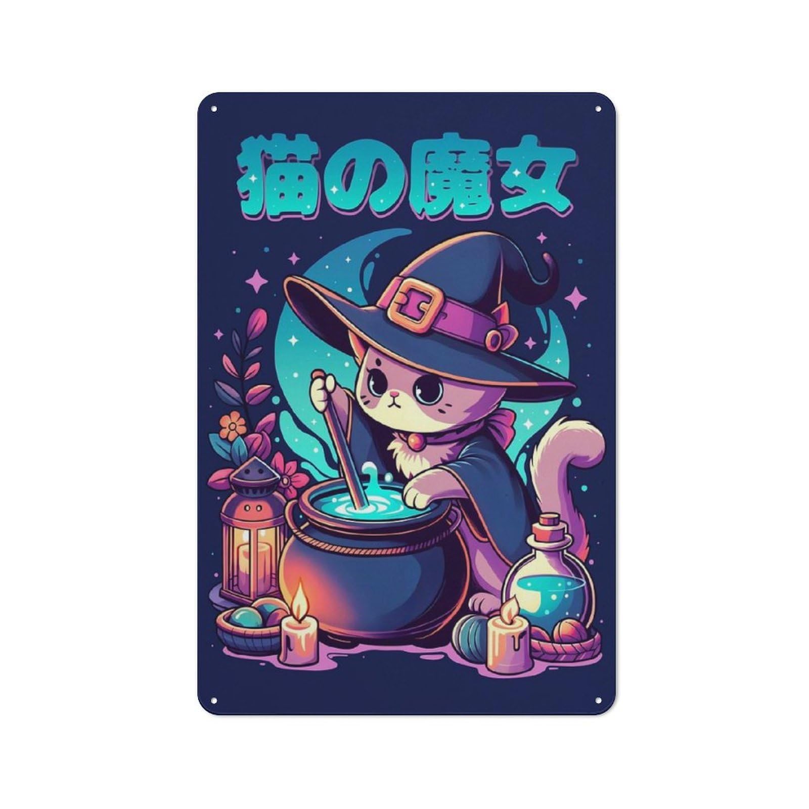 For Hobby Room Or Studio, Neko Witch Retro-style Tin Sign 30x20cm, for Room Styling Across Hobby Rooms And Studios