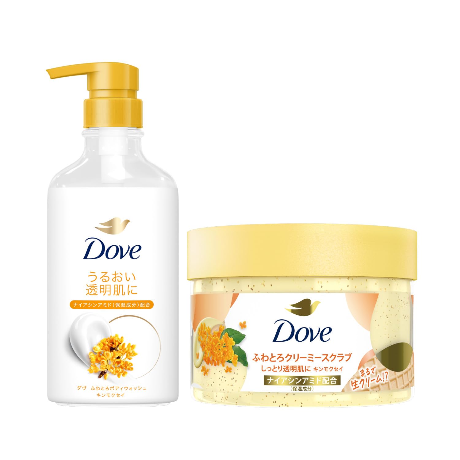 【セット】Dove(ダヴ) ボディソープ ふわとろボディウォッシュ キンモクセイ 450g+スクラブ キンモクセイ クリーミースクラブ ボディ 本体 298g 角質ケア 黒ずみ 透明感