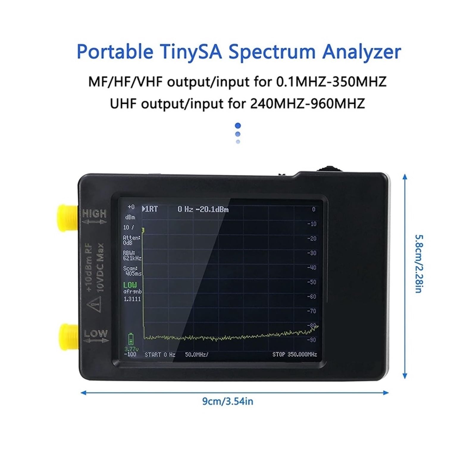 Analizador Vectorial de Redes, Analizador de espectro portátil con pantalla de 2,8", de 100 kHz a 960 MHz y versión con protección ESD Medición de Parámetros S, ROE