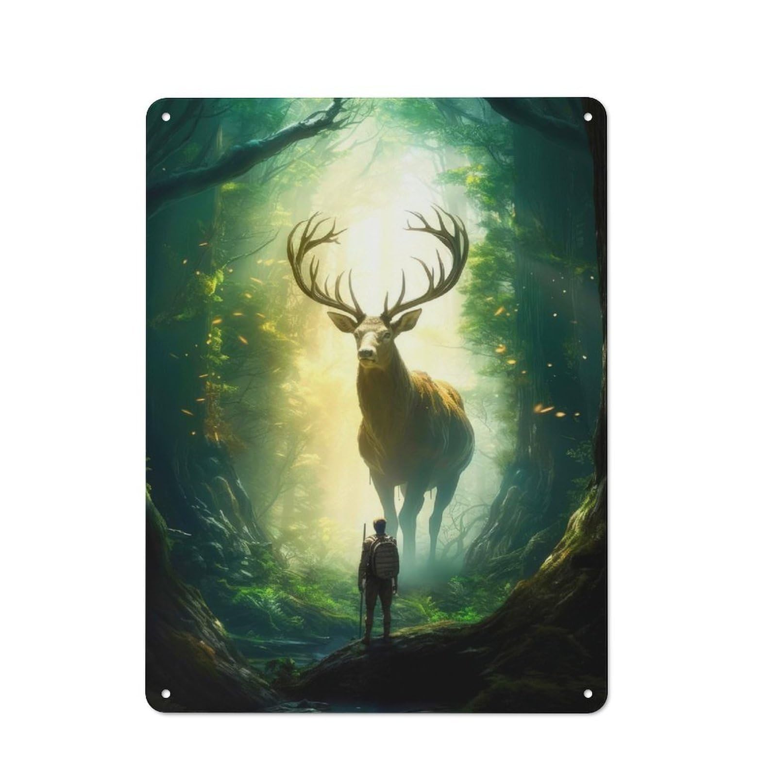 Junmoney Stag In A Enchanted Forest Clean Industrial Decorative Metal Plaque 40X30cm, Loft Wall Plaque For Modern Home, Workshop, Office Or Cafe