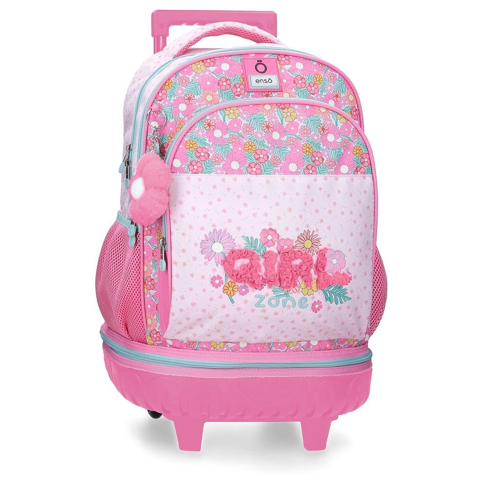 Enso Girl Zone Mochila Infantil, Mochila Escolar, Fabricada en Poliéster, Ruedas Dobles de Giro multidireccional, Múltiples Formas de Usarlo, Rosa