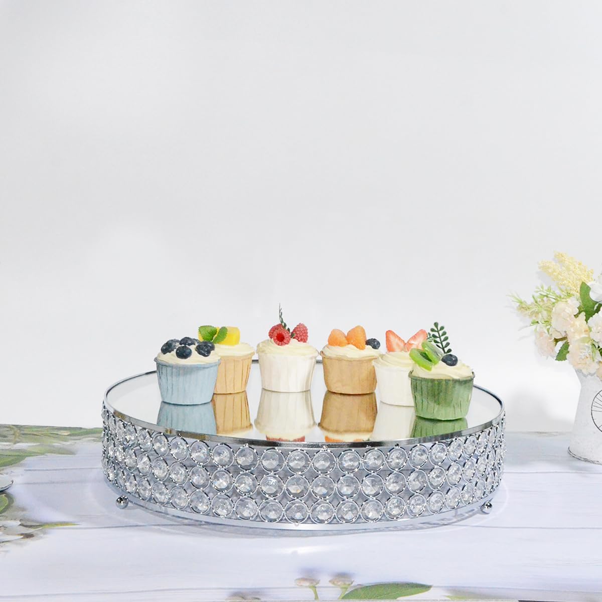 Metal Cake Stand with Beaded Crystal Display Cake Pedestal,Baking Party Supplies Centerpiece,Silver 16 Inch