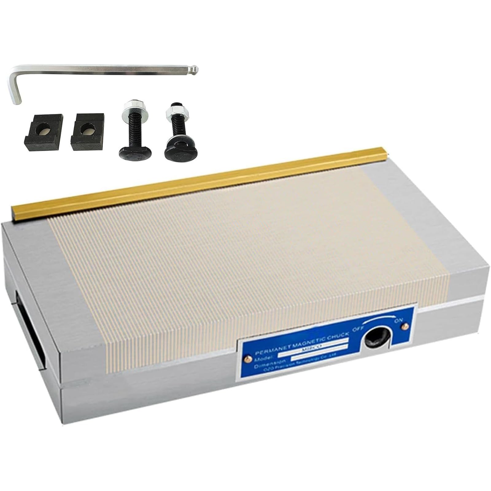 Adtzpc Professional Permanent Magnetic Chuck, 4 * 6.8" Rectangular Magnetic Chuck with Wrench, 0.5+1.5 Magnetic Pole and ≥100N/Cm² Suction Force, for Precision Grinding Milling and Lathe Workholding