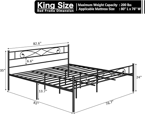 Miniatura 2 de PROXRACER Base de cama de plataforma metálica King con cabecero, soporte de listones de acero resistente, base de colchón, almacenamiento debajo de