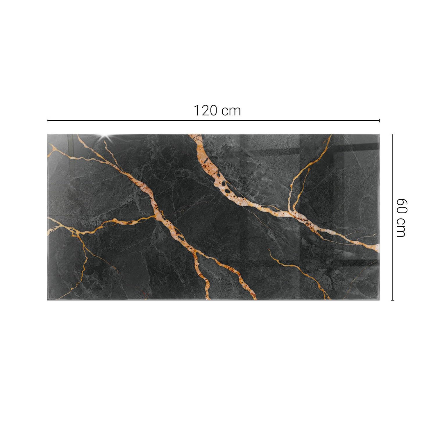 Tablero de Vidrio 120x60 cm Protección contra Daños Instalación Rápida Bordes Pulidos Placa de Seguridad Vidrio Fácil Limpieza Sostenible - Mármol con Vetas