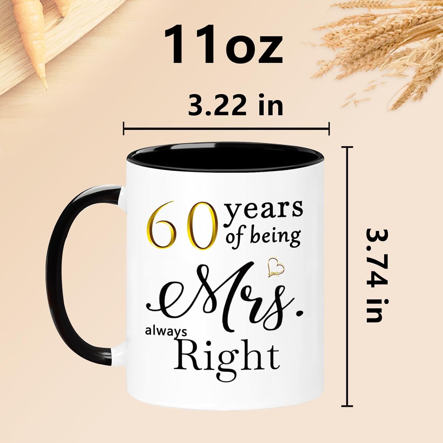 WOSIWULA 60 Year Anniversary Birthday Coffee Mugs Set of 2, 60th Wedding Anniversary Decorations Gifts for Couple Grandparents Parents Women Men Wife Husband Her Him, 60th Birthday Gifts, 11oz - Image 5