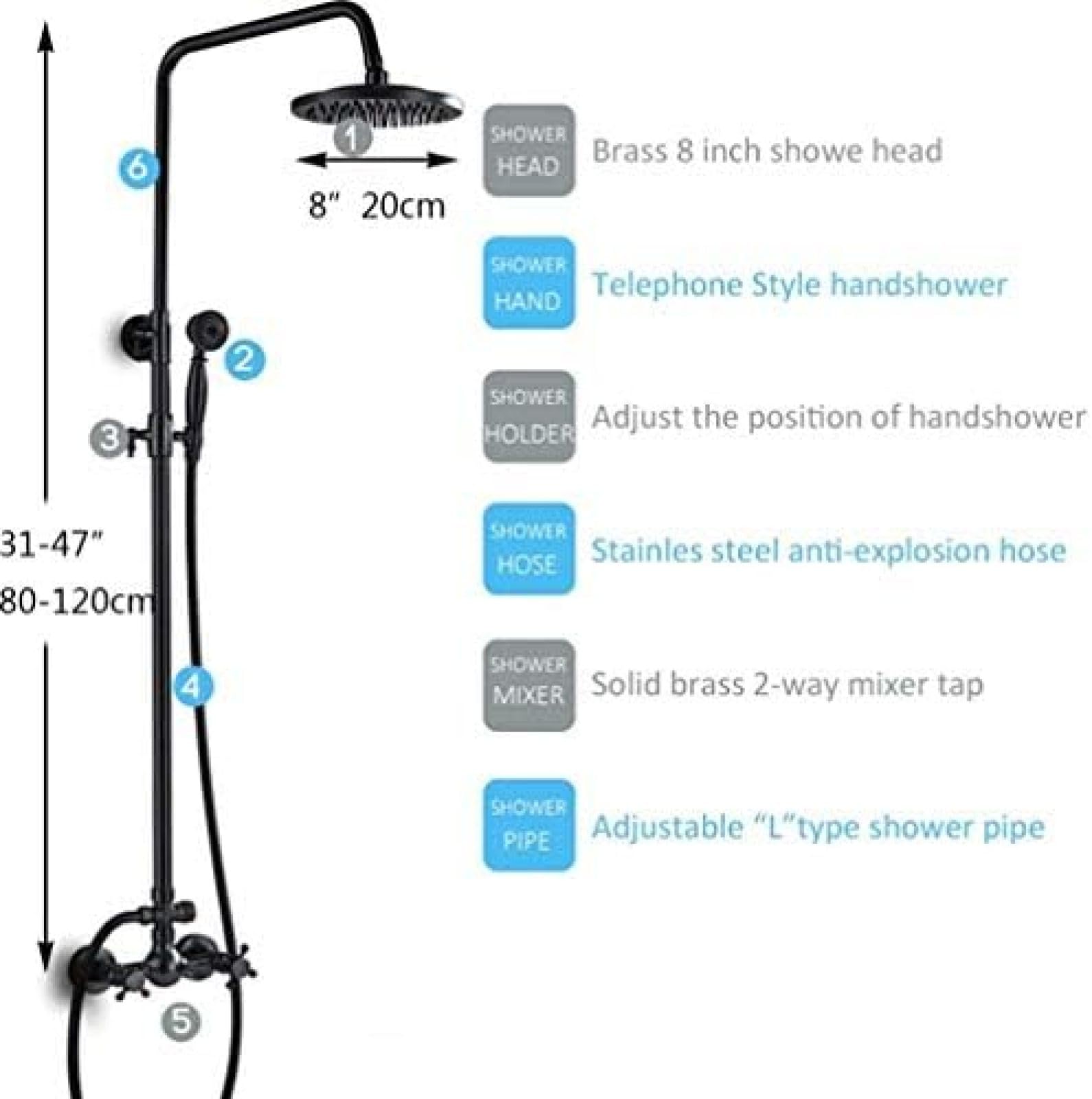 Sistema Doccia Set Doccia Nero a 3 funzioni Doccia a Pioggia con soffione Doccia Doccetta Asta Regolabile Pannello Doccia Colonna Doccia Rubinetto Doccia