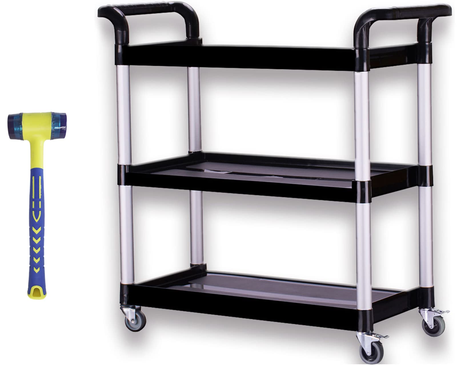 AGTAGUES 3Tier Rolling Cart, Restaurant Cart with Shelf, Wheels