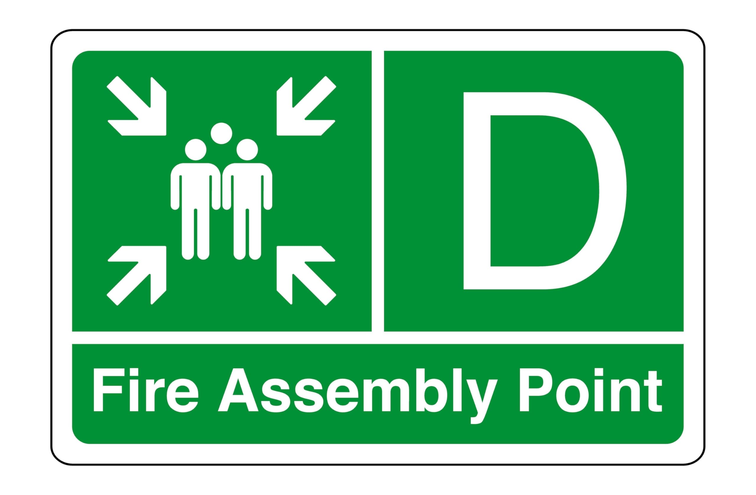 Fire assembly point "D" - safety sign - 3mm Aluminum Dibond for indoor/outdoor usage (400mm x 300mm) 14m Viewing Distance.