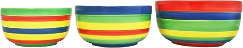 ACK Toscana colorido pintado a mano arco iris 3pcs Bowl Set, 81769