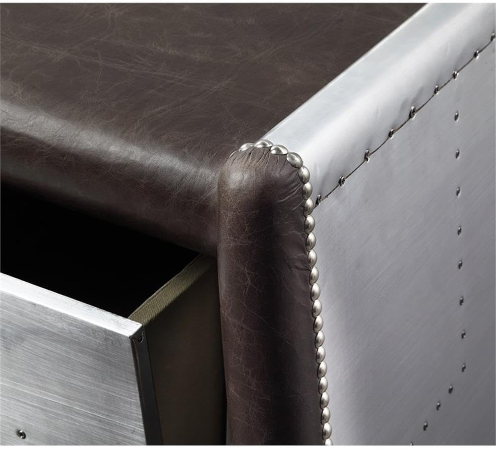Acme Brancaster Desk in Distress Chocolate Top Grain Leather and Aluminum