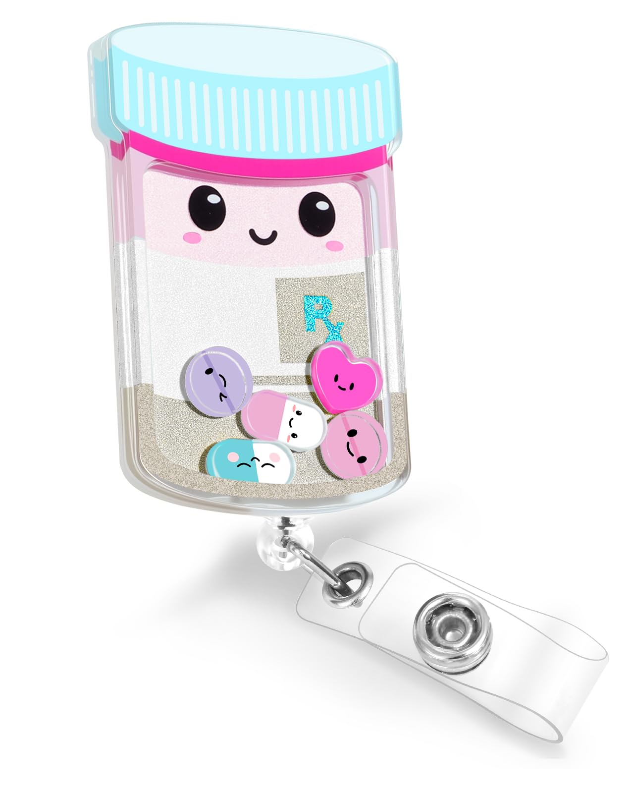 Plifal Pharmacy Badge Reel Holder Clip - Pharmacist RX Retractable ID Name Card Badge Reel with Charm Alligator Clip, Nurse Nursing Office Medical Worker Student Shaker Accessories Gifts
