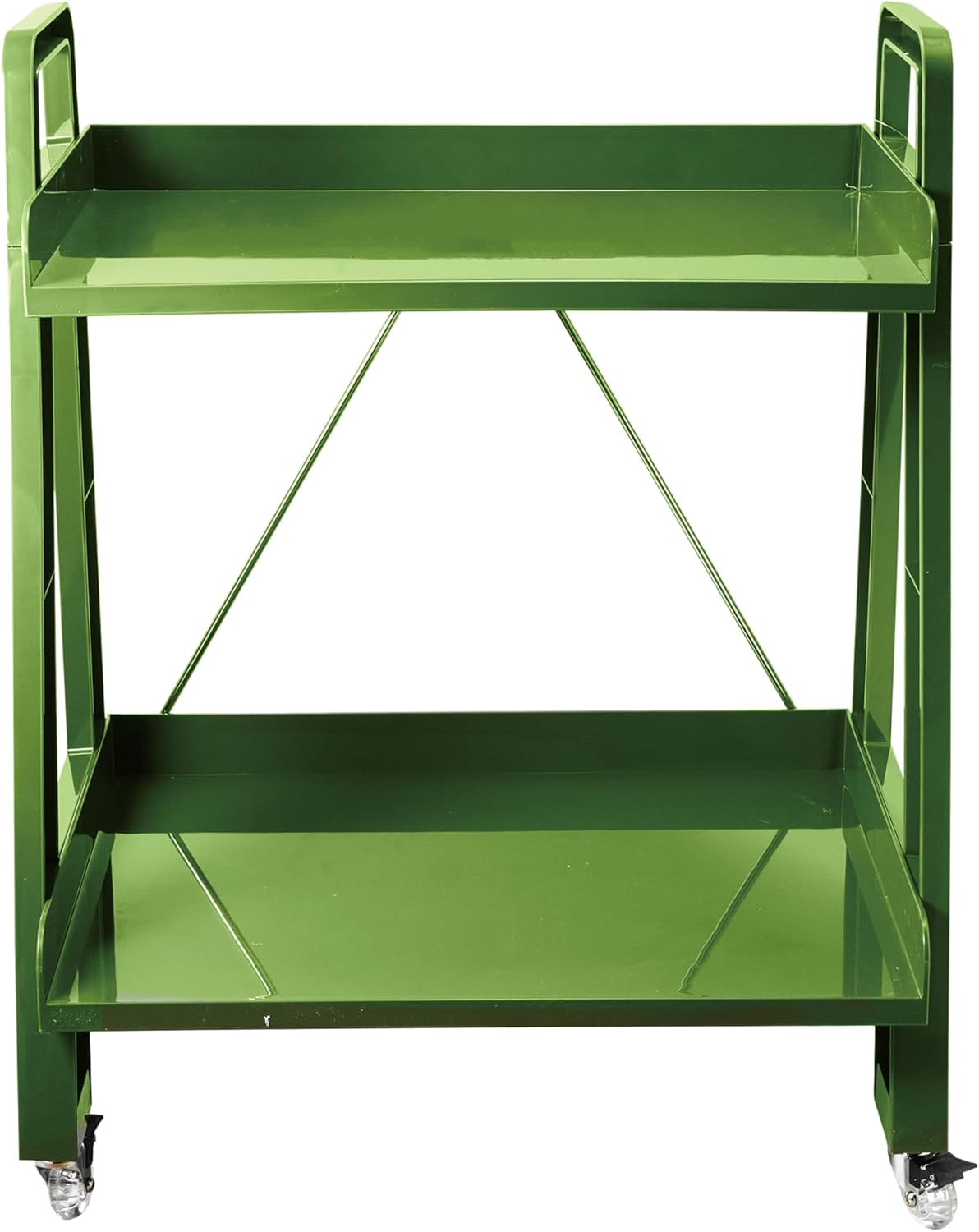 Creative Co-Op Plastic Utility Cart with Handles and Casters, Olive Green Finish