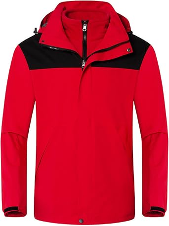 KQIVAM Mens Lightweight Waterproof Jacket Hooded Rain Coats for Men Long Sleeve Full Zip Water proof Jacket Plus Size Windproof Windbreaker Softshell Jackets Walking Hiking Everyday Wear Winter