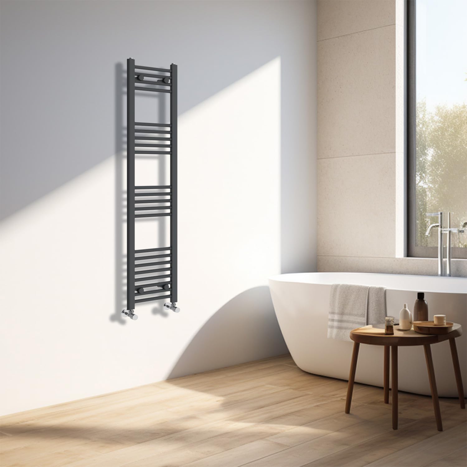 NRG Anthracite Heated Towel Rail Straight Designer Bathroom Radiator - 1400×300mm