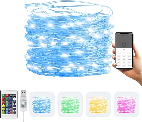 Broadlink Guirnalda de luces LED de 33 pies, 16 luces RGB parpadeantes que cambian de color con 4 modos de iluminación, impermeable, para fiesta,