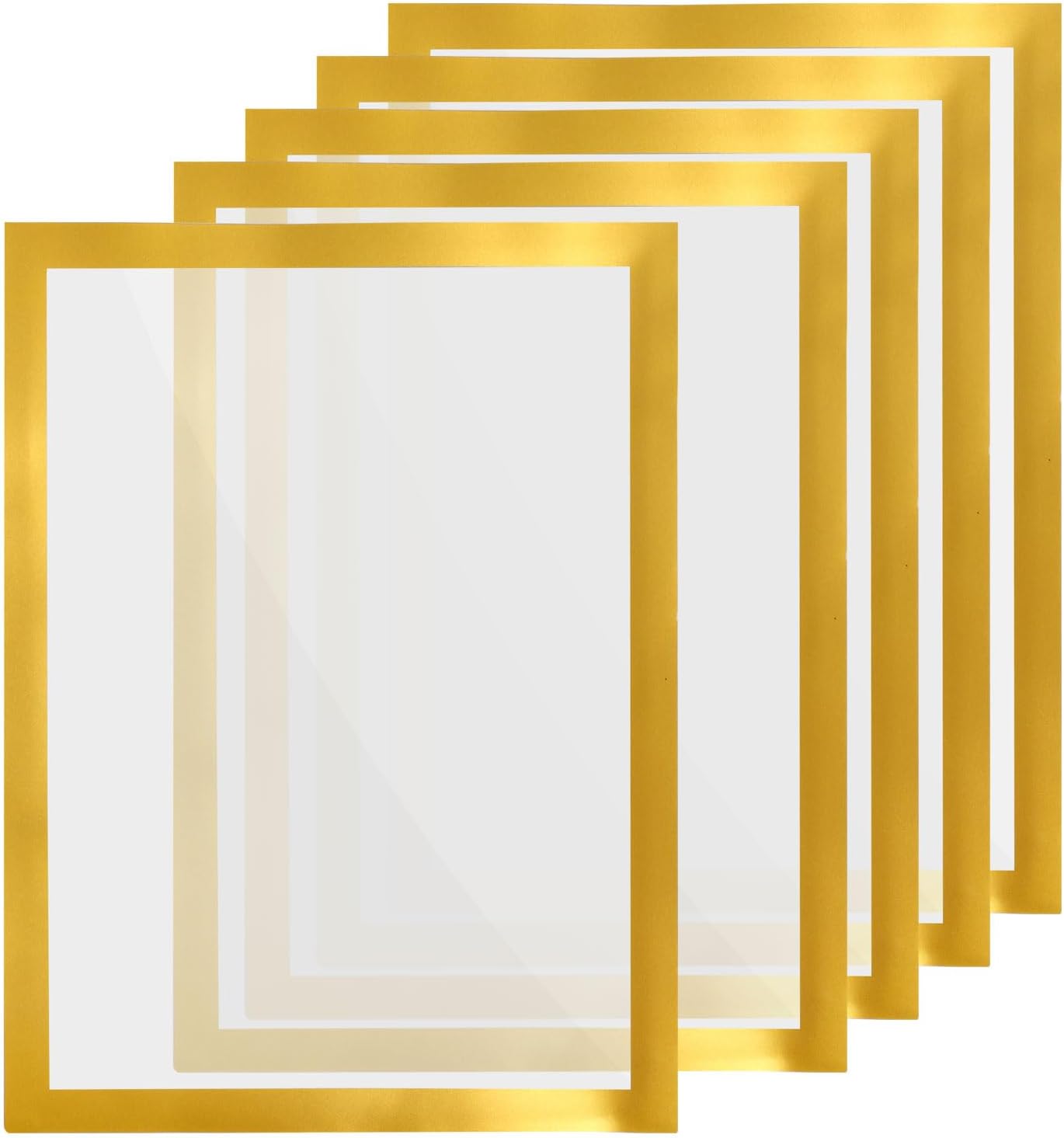 YOKIVE 5 Pack Magnetic Picture Frame, A4 Magnetic Sign Holder Photo Frame Self-Adhesive Display Frosting PVC Great for Fridge Wall Letter Size, 8.5 x 11, Golden