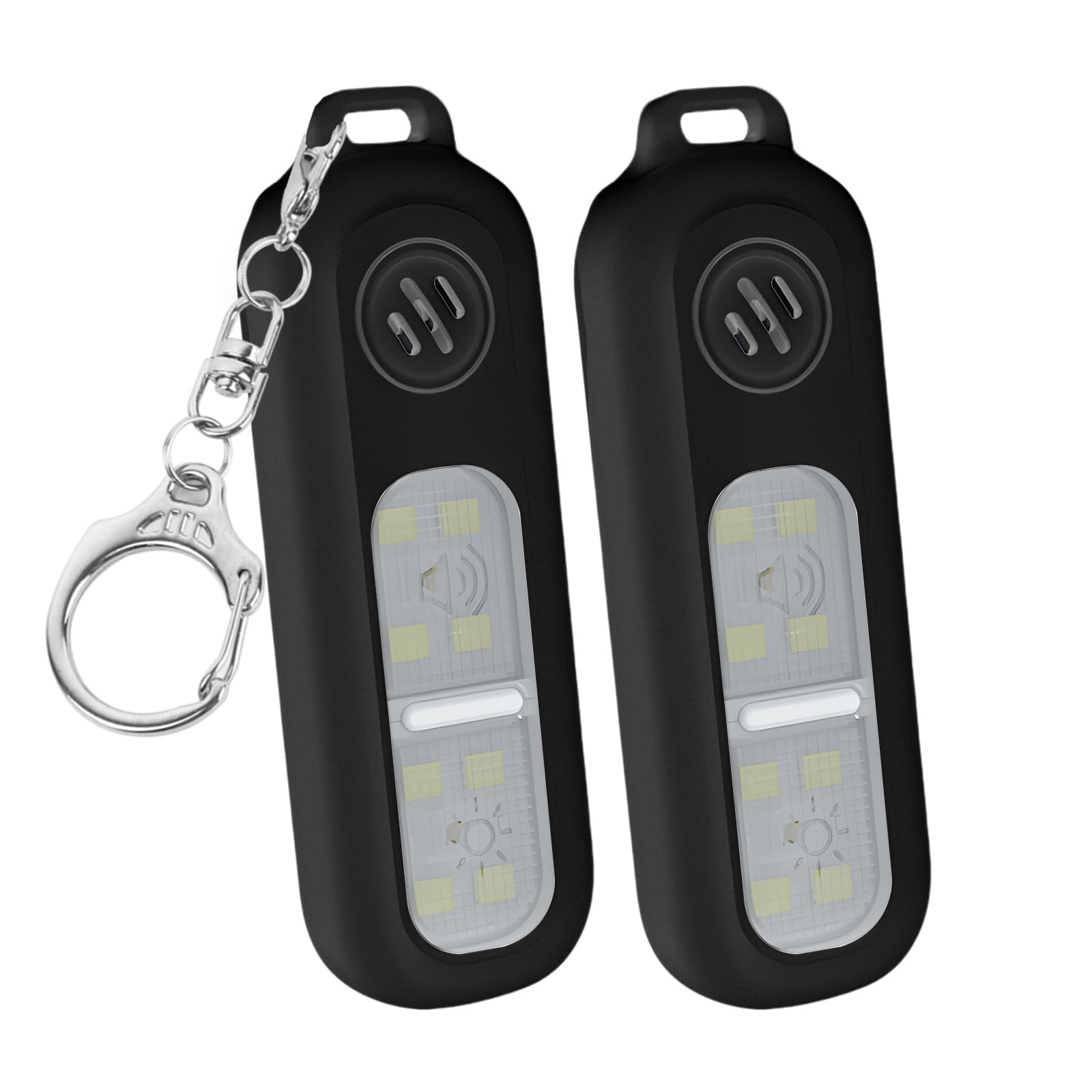 Defensa Personal Alarma, 130dB con Luz Estroboscópica, Recargable, Alarma Personal para Mujeres Adecuado para Carreras Nocturnas/al Aire Libre/Llamadas de Emergencia, Negro 2 Packs
