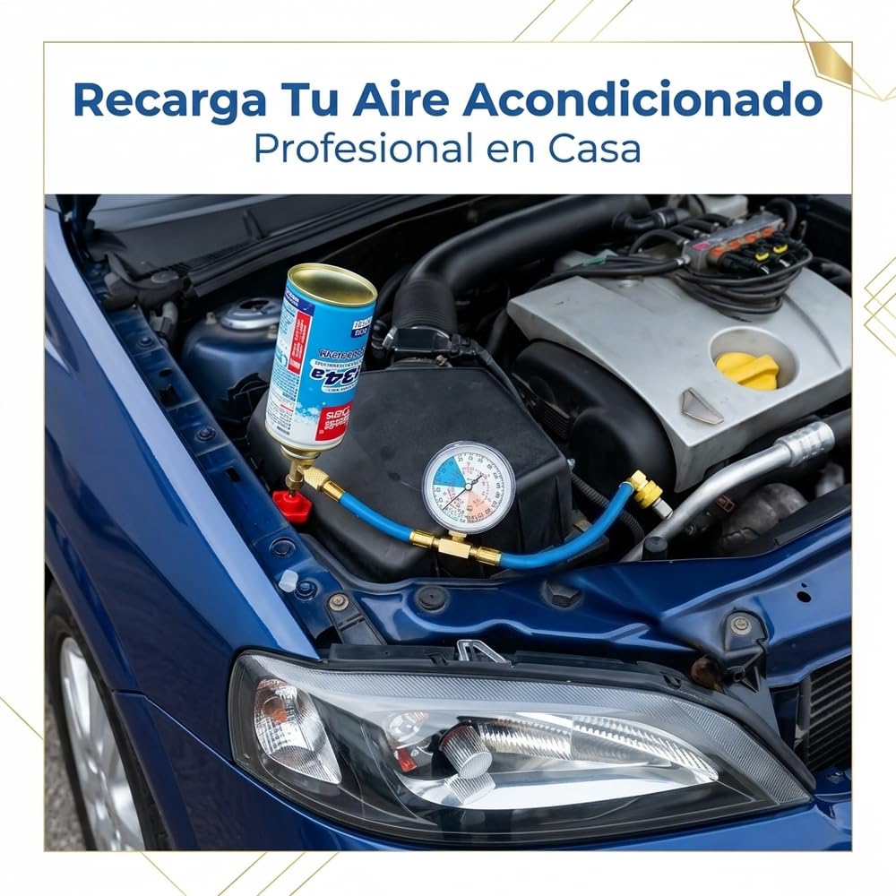 Kit de Manguera para Carga y Recarga de Gas Aire Acondicionado Coche, para Gas Refrigerante R134a, con Manómetros de Aire Acondicionado y Abrelatas