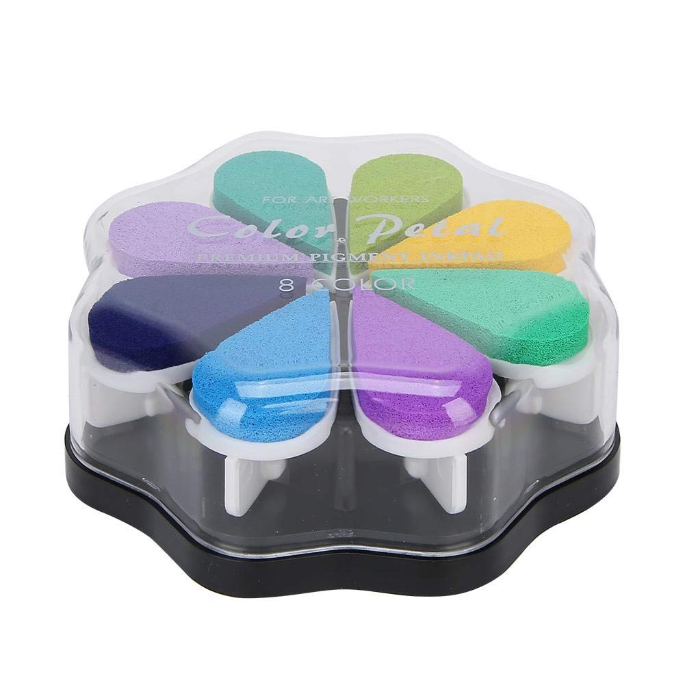 Ink Pad, 8 Colors Petal Shape Stamps Ink Pad for Scrapbook Schedule Book DIY Craft Painting Accessories, Spring Plants