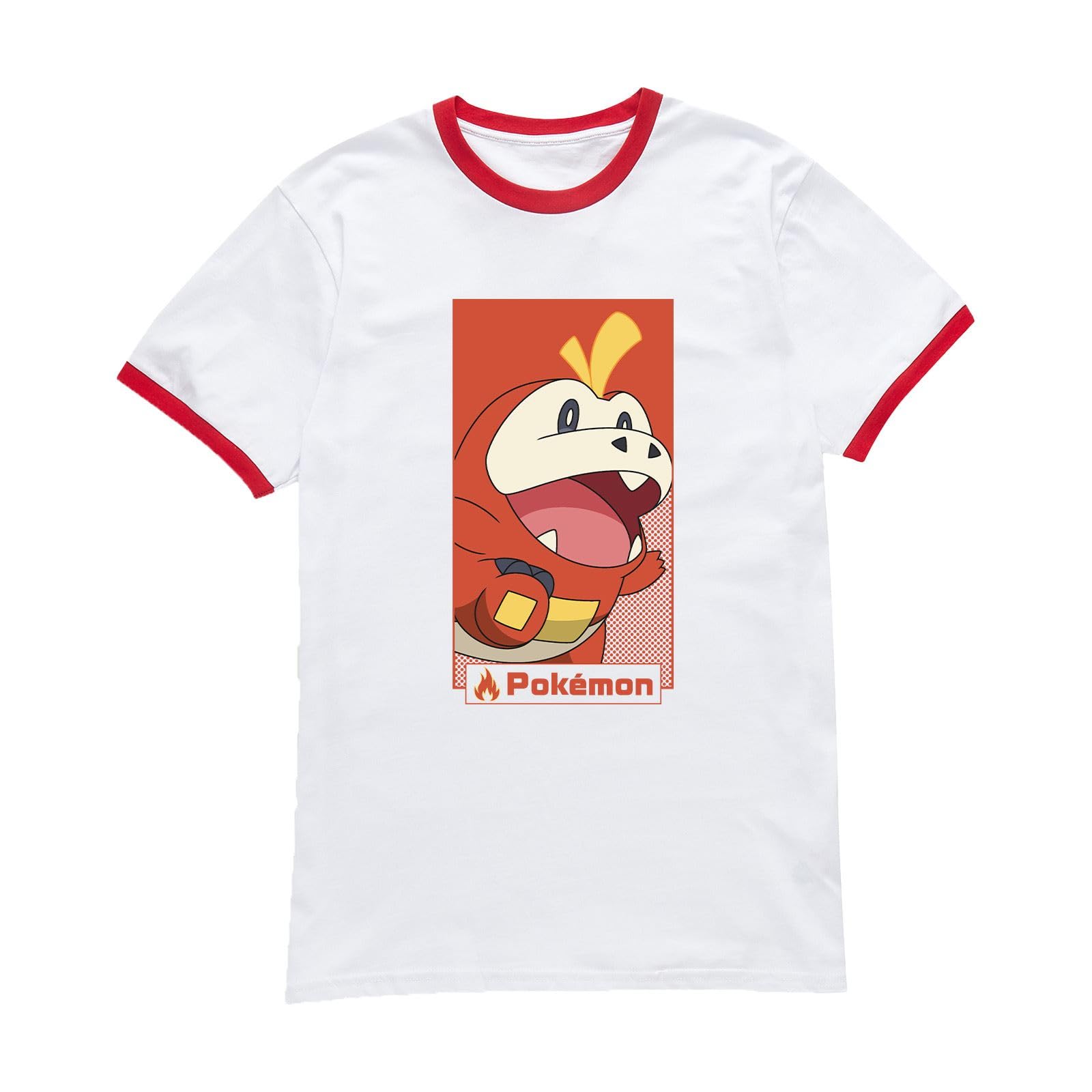 Pokemon Unisex White Fuecoco Ringer T-Shirt - | Size: Medium