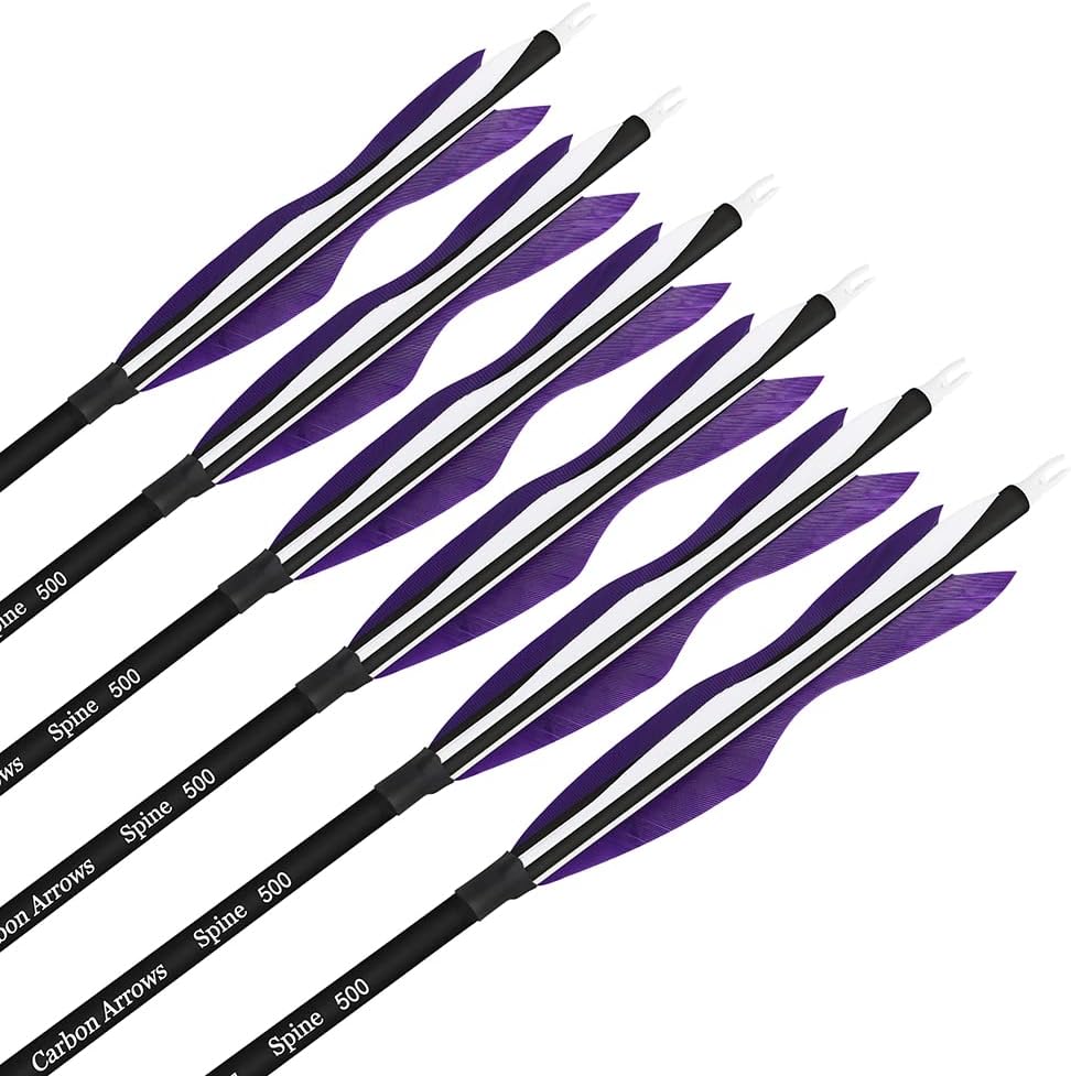 wolfman 31" Carbon Arrows Archery Hunting Arrows Targeting Practice Arrows with 5" Turkey Feathers Spine 500 for Recurve Bow and Compound Bow 6/12pcs