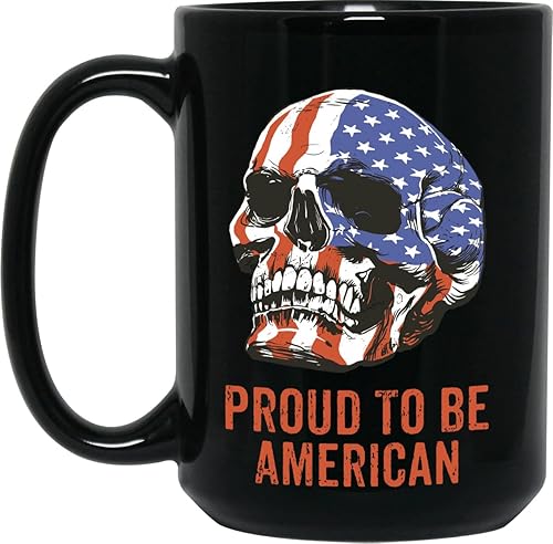 Proud To Be American - Taza de café de cerámica Proud To Be American Gift  Proud To Be American Skull American Flag Taza disponible en 11 o 15 oz