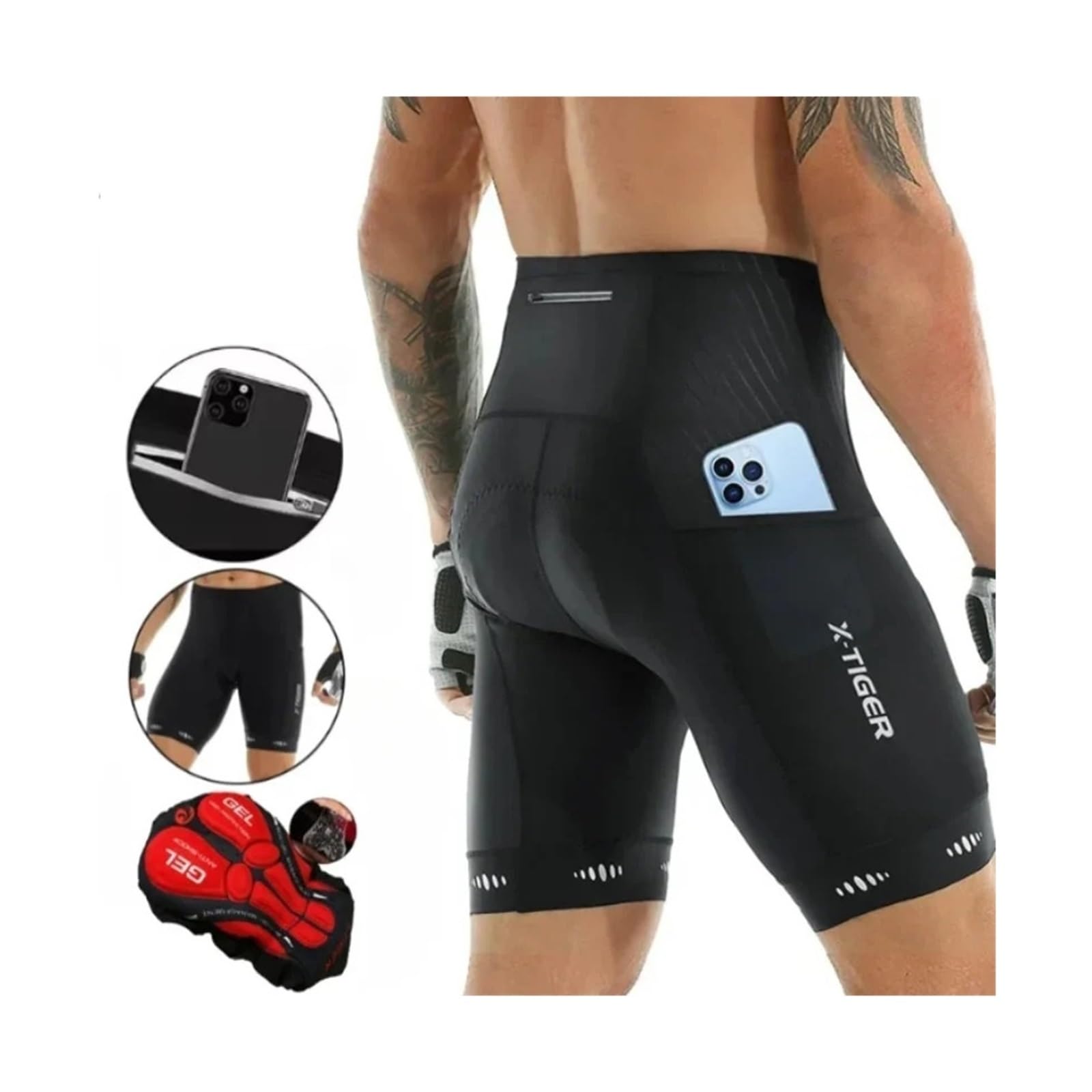 Bicicleta Pantalones Cortos Pantalones Cortos de Ciclismo for Hombre con Bolsillo Trasero, Acolchados Gel, Transpirables, for montaña y Carretera(XM-DK-15101,Europe-XL)