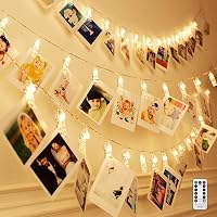 Adurei LED Fotócsipesz Fényfüzér 5m - 50 LED Meleg Fehér Világítás, Távirányítós, Elemes, 8 Fénymód, Bel- és Kültéri Használatra, Vízálló 1