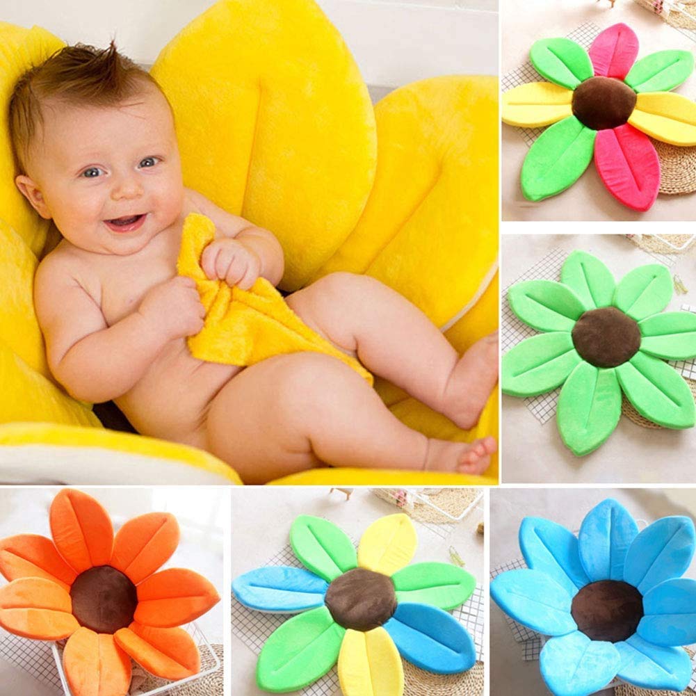 Aoopoo Yellow Newborn Baby Bath Pad Bathtub Foldable Flower Bath Tub For Baby Blooming Sink Bath For Baby Play Bath Sunflower Cushion Mat (Yellow)