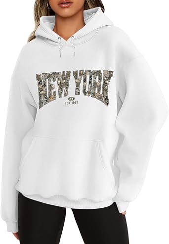 New York Oversized Hoodies for Women Graphic Camo Hoodie Maple Leaf Sweatshirt Letter Sweatshirts Print Pullover