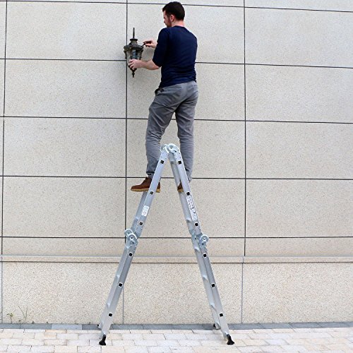 Luisladders Folding Ladder Multi-Purpose Aluminium Extension 7 in 1 Step Heavy Duty Combination EN 131 Standard (12.5 Feet)