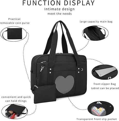 Miniatura 4 de Bolso japonés con ventana en forma de corazón versátil como bolso de hombro para computadora portátil