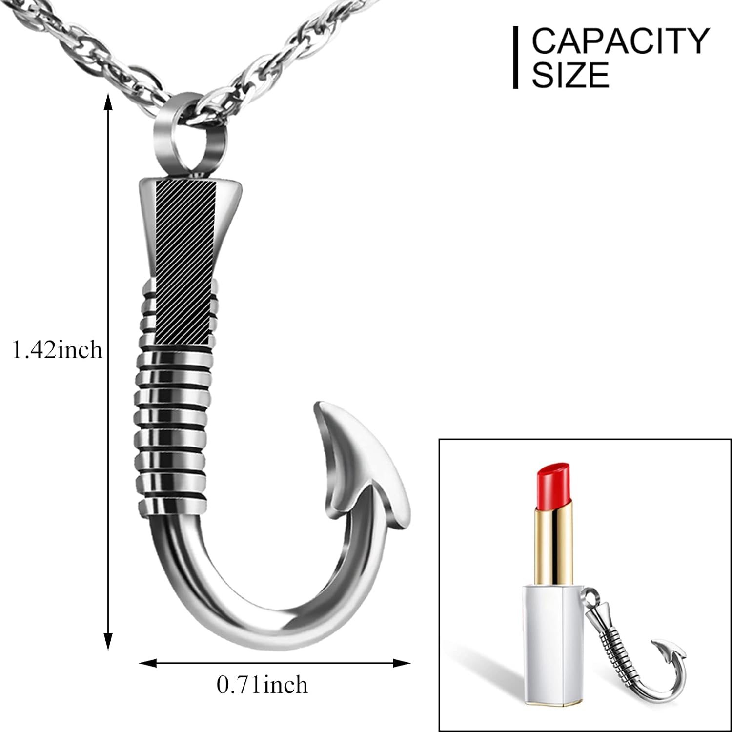 abooxiu Fishing Heart Hook Urn Necklace for Ashes Fish Heart Hook Stainless Steel Cremation Jewelry - Black - Image 2