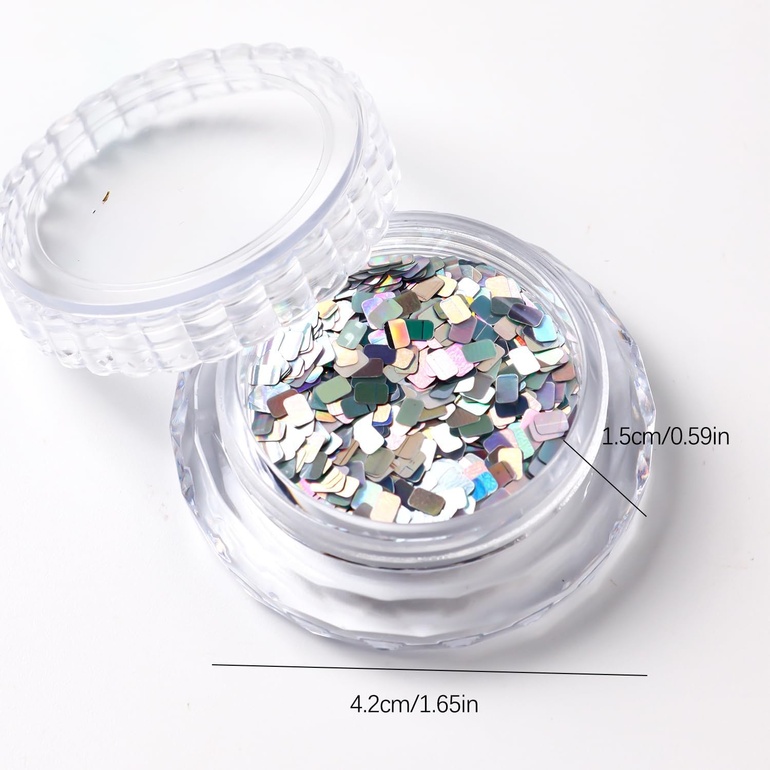 Laser Square Nail Glitter Flakes, Holographic Silver 3D Nail Sequins